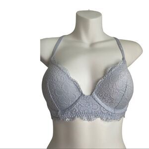 Aerie Lace Deep V Underwire Bralette Light Blue 32D